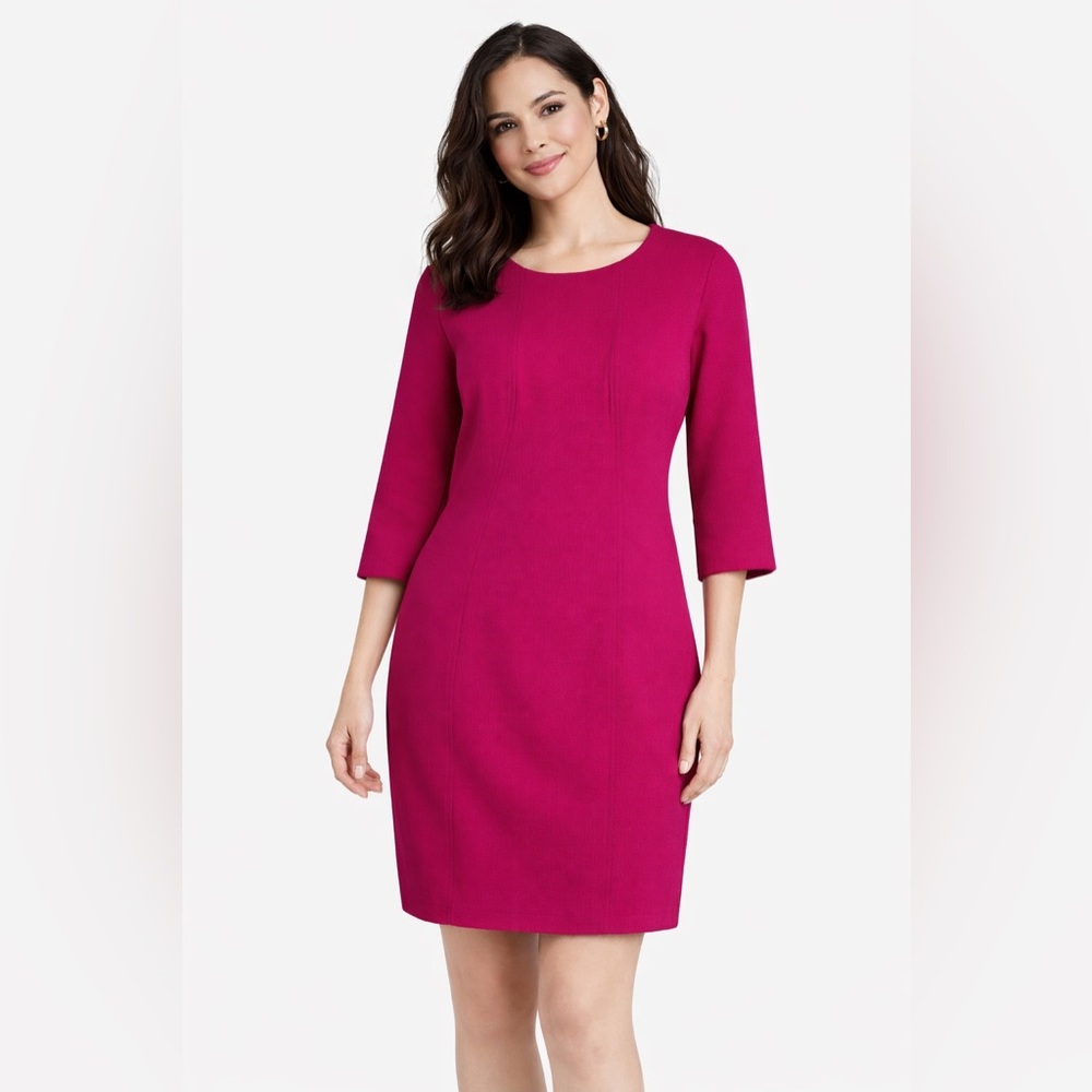 Trina Turk Corrin Double Weave Dress fuchsia shift dress quarter length sleeves